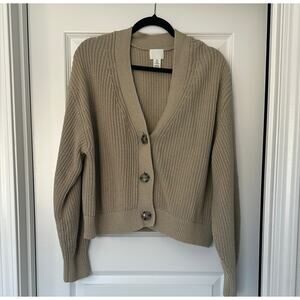 H&M Dark Tan Wide Ribbed Oversized Cropped Grandpa Cardigan Size S Academia Y2K